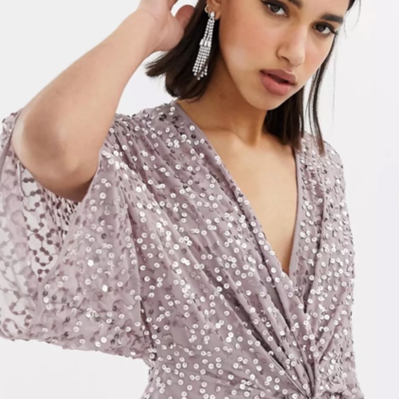 ASOS Design Kimono Plunge Embellished Midi Dress in Purple - Picture 8 of 8